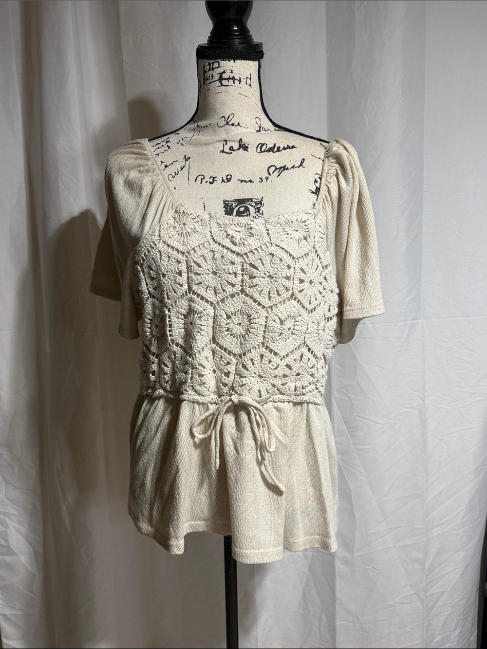 Maurices Cream Crochet-Front Tie-Waist Women's Top